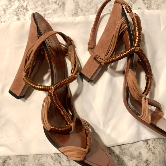LAST CALL Gucci Anita Metallic & Suede Sandals in Dessert Rose - Picture 3 of 8